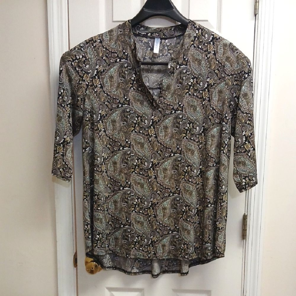 PAISLEY GRACE XXL Paisley Printed Women's Blouse 3/4 Sleeves Multi Colored XXL